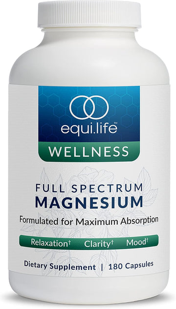 EquiLife Full Spectrum Magnesium Supplement, 250mg a Serving, 180 Capsules | Bioavailable Mineral Blend | Supports Muscle Health, Promotes Healthy Sleep, Mood Balace & Heart Health | Non-GMO