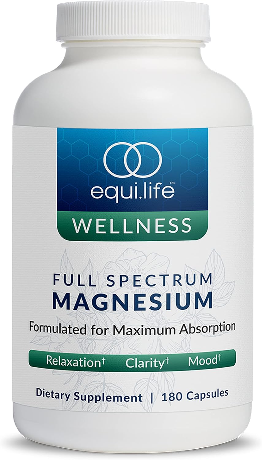 EquiLife Full Spectrum Magnesium Supplement, 250mg a Serving, 180 Capsules | Bioavailable Mineral Blend | Supports Muscle Health, Promotes Healthy Sleep, Mood Balace & Heart Health | Non-GMO