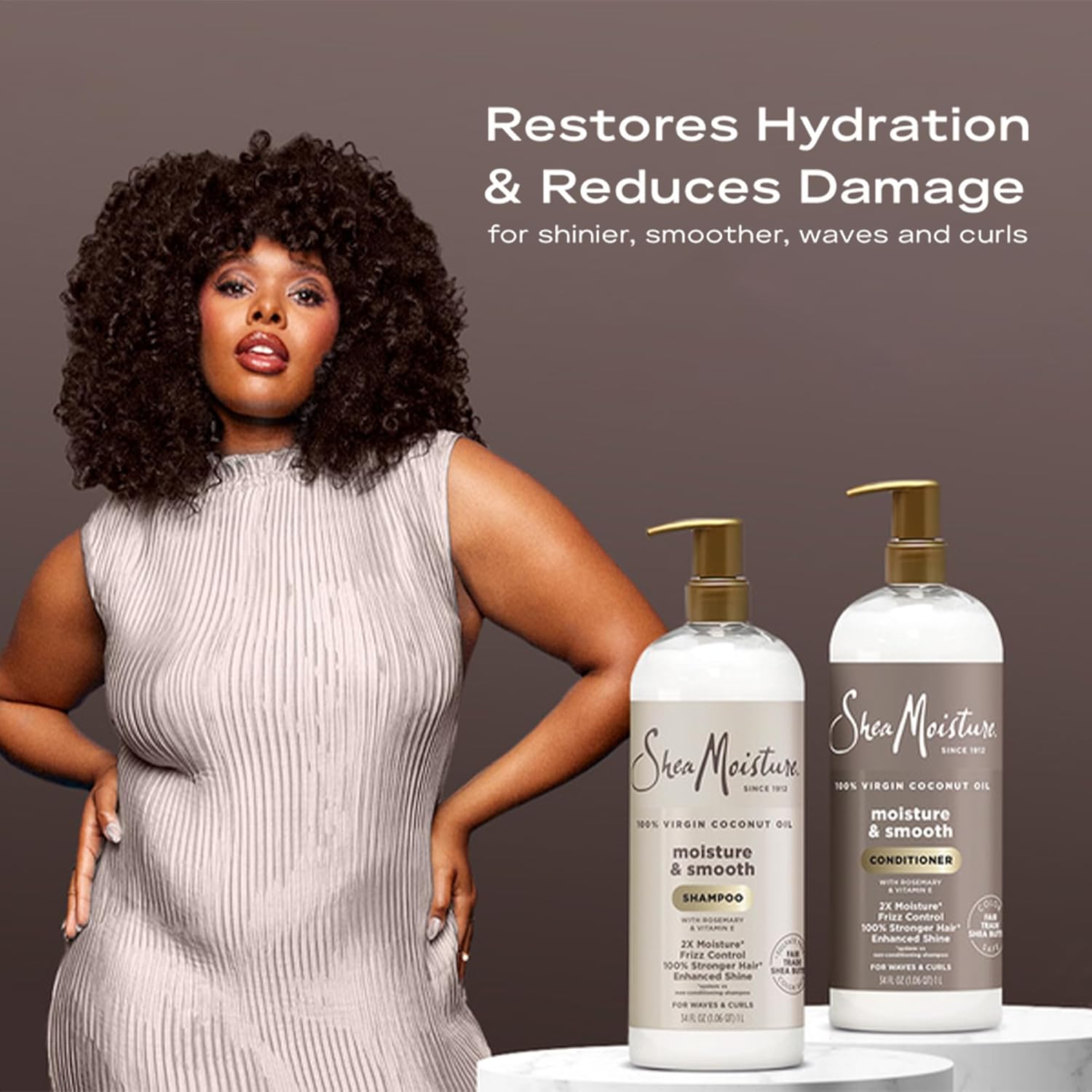 SheaMoisture Shampoo & Conditioner Set, Moisture & Smooth, 34 Oz Ea | Gentle Moisture for Curly Hair, Wavy Styles | Hair Strengthening Rosemary & Vitamin E | Frizz Control, Hair Repair & Shine