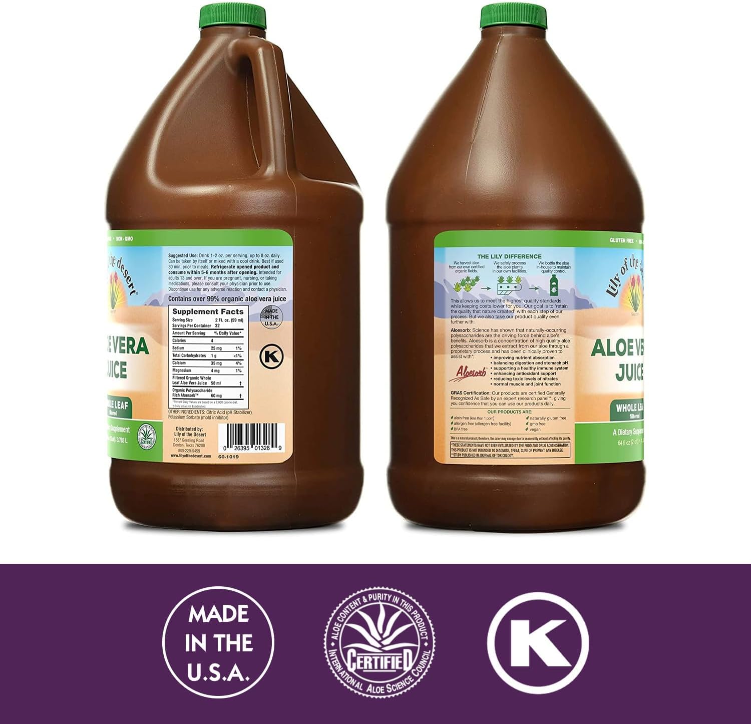 Lily Of The Desert Aloe Vera Juice, Whole Leaf, Organically Grown, Non-GMO, 64 Fl Oz
