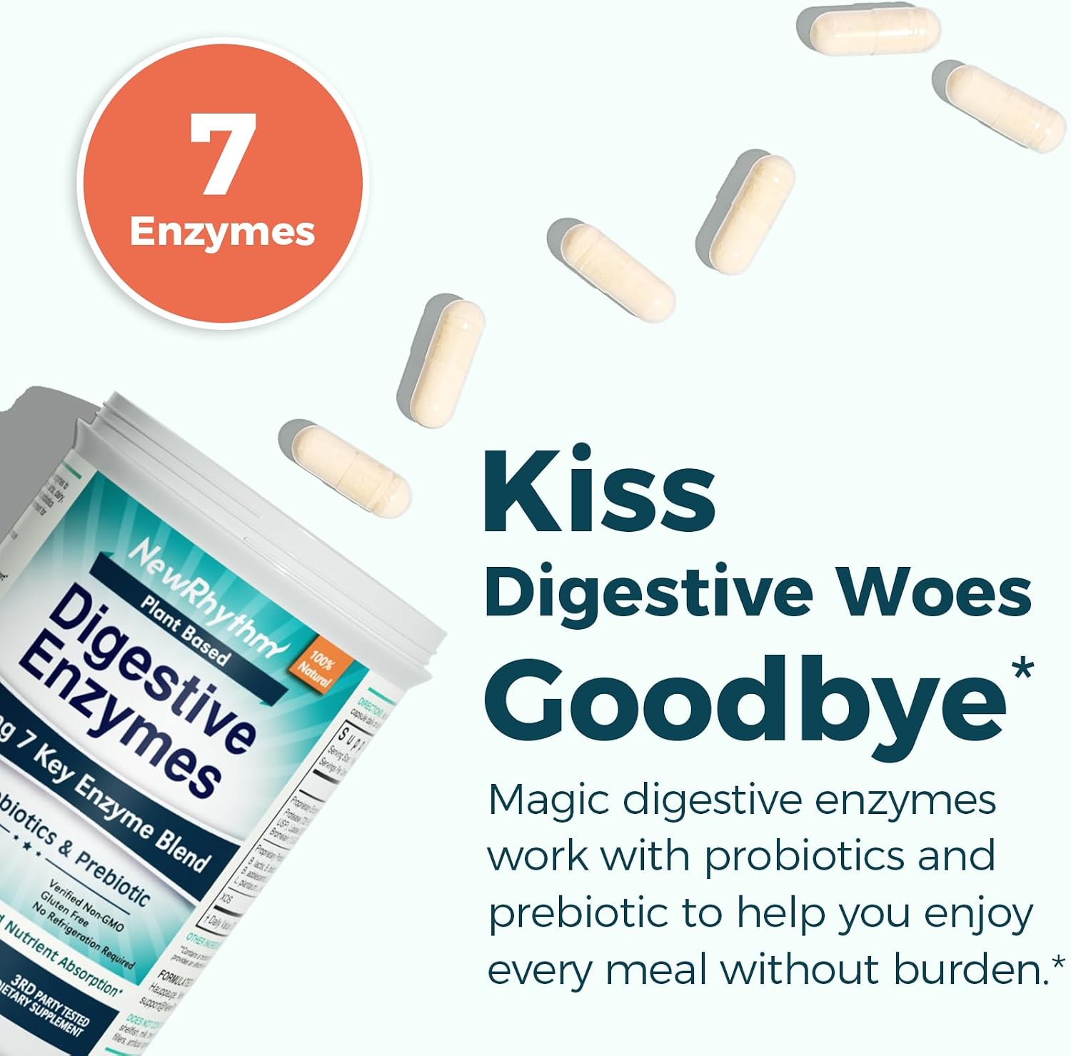NewRhythm Digestion & Menopause Bundle: 7 Key Enzymes with Probiotics + Botanical Relief, Protease Amylase Lipase, Black Cohosh, 90 Vegan Caps