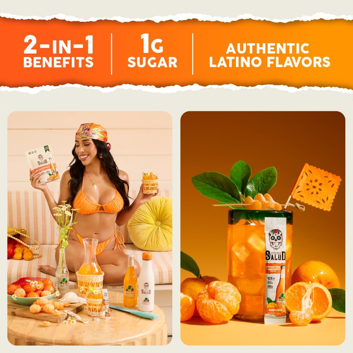 Salud x Jarritos 4-Pack | 2-in-1 Hydration + Immunity (Guava & Mandarin) & Energy + Focus (Fruit Punch & Lime) – 15 Servings Each, Agua Fresca Drink Mix, Non-GMO, Gluten Free, Vegan, Low Calorie, 1g o