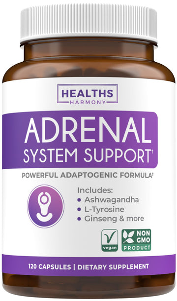 Adrenal System Support & Cortisol Manager (2 Month Supply) Powerful Ashwagandha & L-Tyrosine Fatigue Supplement - Maintain Balanced Cortisol Levels, Health, & Stress Relief - Non-GMO - 60 Capsules