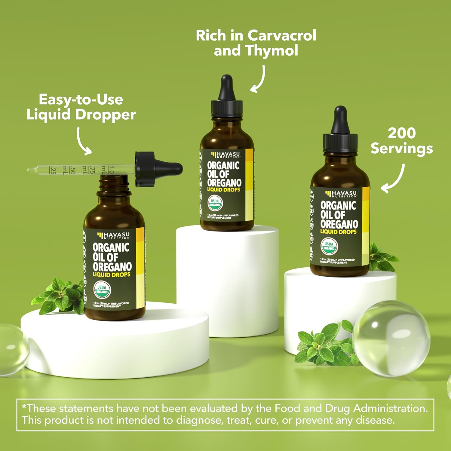 Organic Oil of Oregano Drops, 200 Servings, 1 Fl Oz High Strength Carvacrol | Oregano Oil Liquid Drops for Daily and Seasonal Immune Support, 6 Month Supply, Alcohol Free, Non-GMO, USDA Certified, Vegan