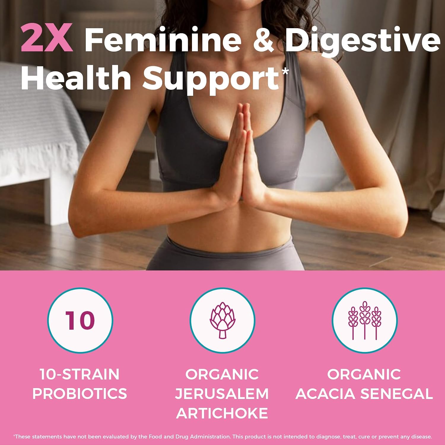 NewRhythm Women's Probiotics, Organic Prebiotics, 70 Billion CFU 10 Strains, Vaginal Probiotics for Urinary & Digestive Health, 30 Vegan Capsules, No Bloating