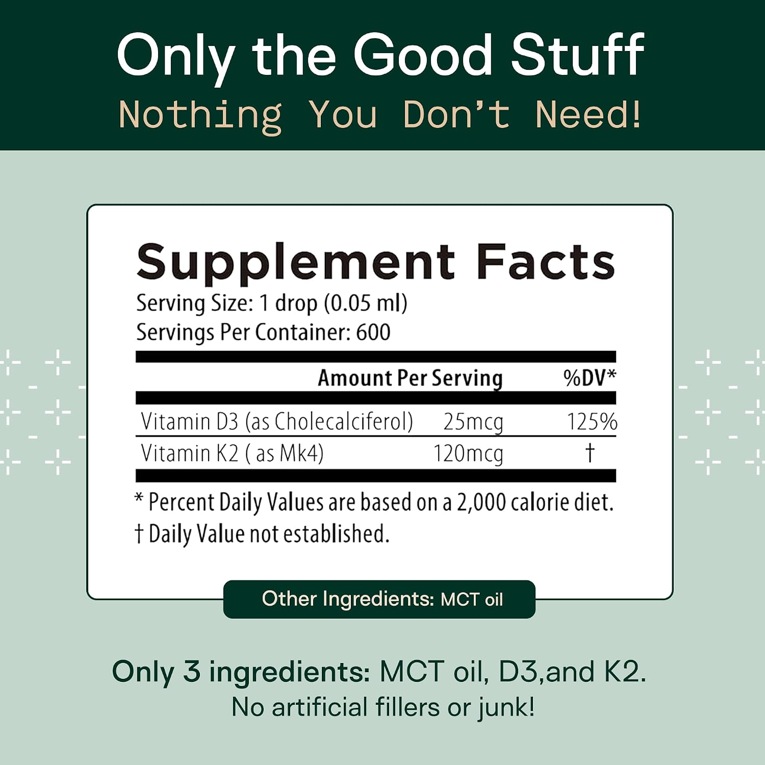 Adapt Naturals Vitamin D3 K2 1000 IU & MCT Oil Supplement (600 Servings) | Bioavailable Highly Absorbable Liquid Formula, Overcome Vitamin D Deficiency, Support Immune & Metabolic Health - 1 FL Oz