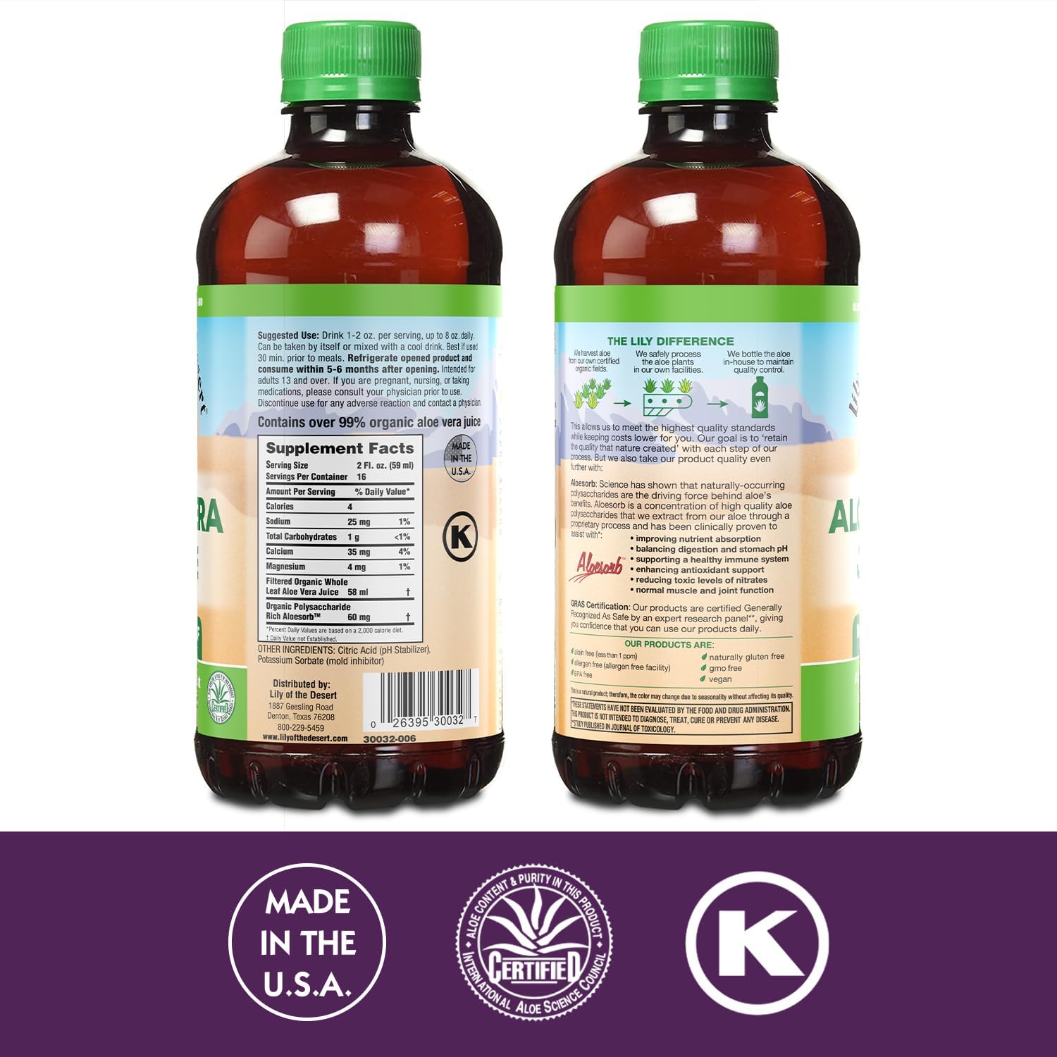 Lily Of The Desert Aloe Vera Juice, Whole Leaf, Organically Grown, Non-GMO, 64 Fl Oz