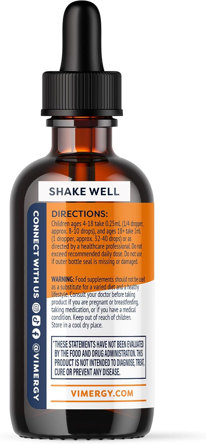 VIMERGY Brain Body Recharge* - W/Vitamin D3, K2 & CoQ10 – Boosts Cellular Energy – Fortifies Blood Vessels and Bones – Defends Against Free radicals – Vegan and Gluten Free – 55mL