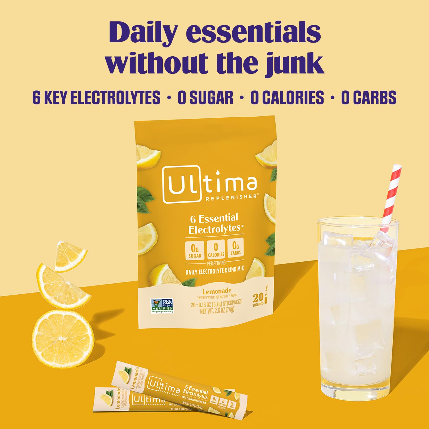 Ultima Replenisher Electrolyte Powder Drink Mix Bundle – Sugar Free – Lemonade and Pink Lemonade, 20 Stickpacks – 6 Electrolytes and Minerals – Keto Friendly, Vegan, Non-GMO