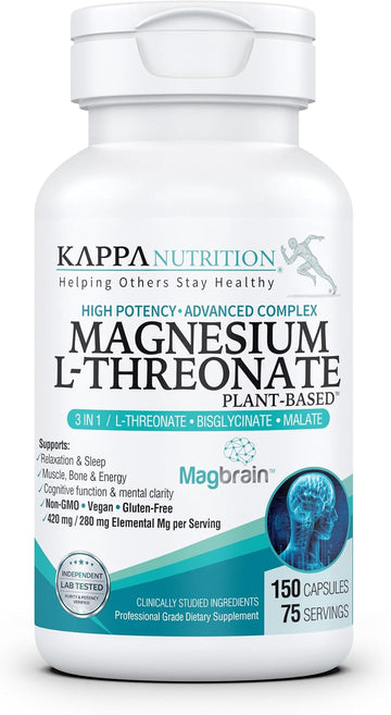 Magnesium L-Threonate Plant-Based 3 in 1 Powered by Magbrain® Magnesium L-Threonate Plant-Based | Magnesium Bisglycinate & Magnesium Malate | Up to 420 mg Elemental Magnesium | 150 Vegan Capsules.
