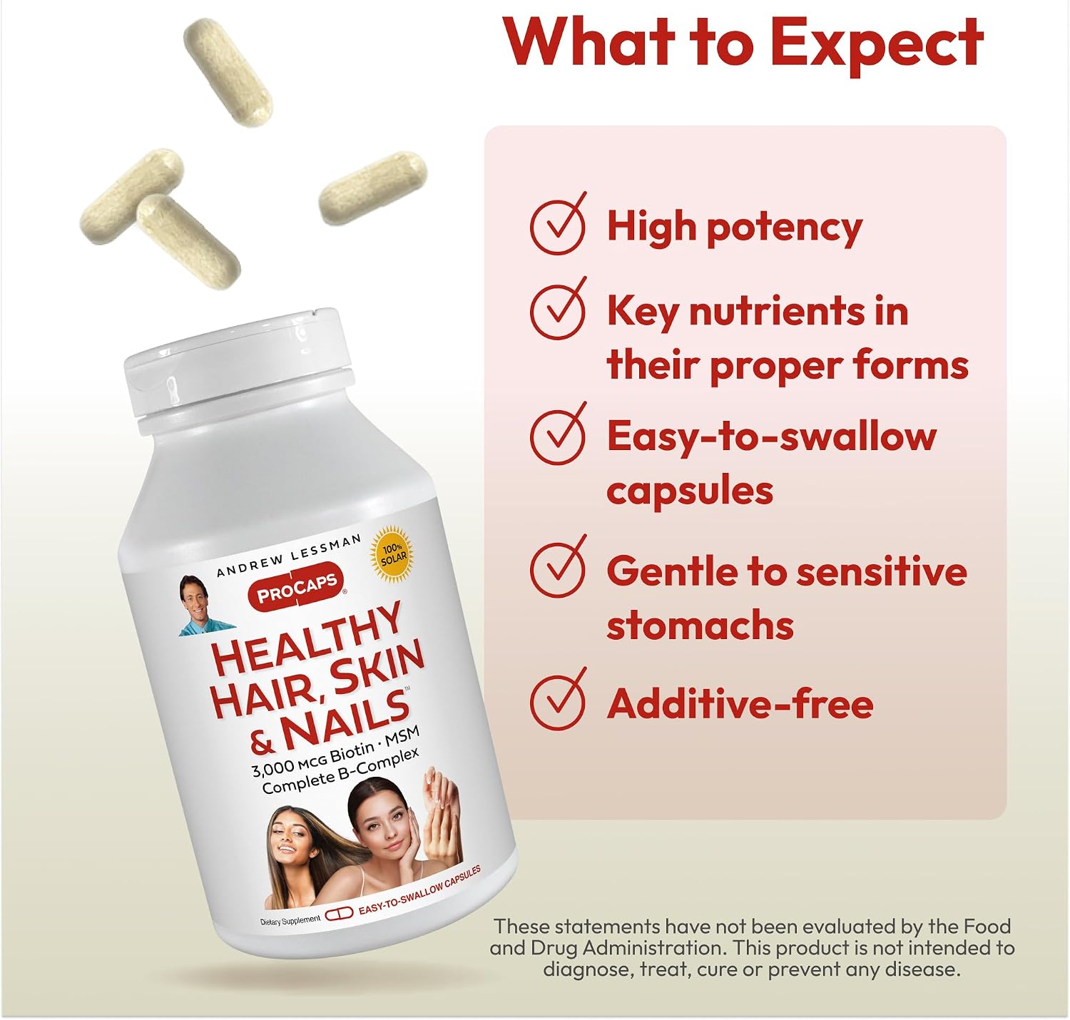 Andrew Lessman ProCaps Healthy Hair, Skin & Nails 60 Capsules | Biotin, Marine Collagen Peptides, MSM & Silica to support Keratin, Collagen and healthy connective tissue.