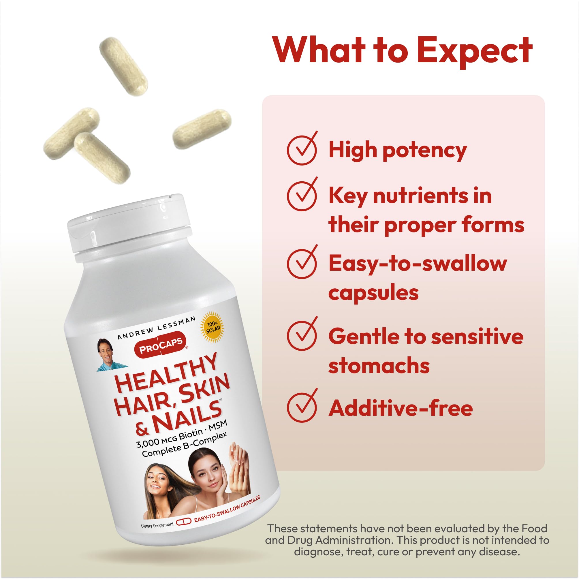 Andrew Lessman ProCaps Healthy Hair, Skin & Nails 60 Capsules | Biotin, Marine Collagen Peptides, MSM & Silica to support Keratin, Collagen and healthy connective tissue.