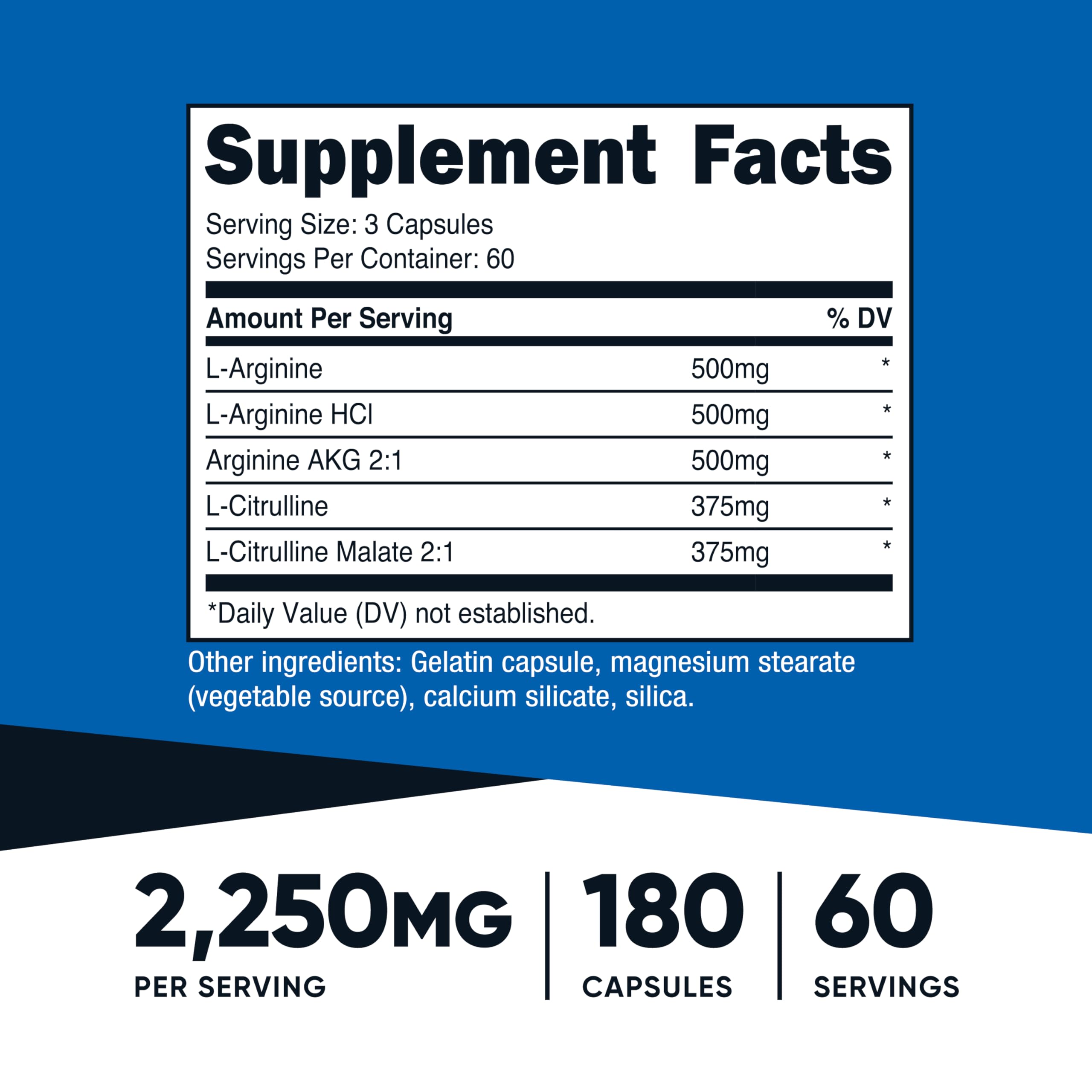 Nutricost Nitric Oxide Booster 2250mg, 180 Capsules - 750mg Per Casule, 60 Servings - Gluten Free and Non-GMO | 750mg Per Casule, 60 Servings, GMO-Free
