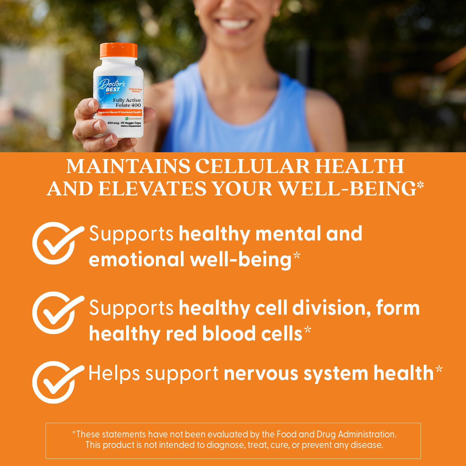 Doctor's Best Fully Active Folate with Quatrefolic400 mcg, Healthy Mood, Memory, Circulation, Well-Being, 90 VC