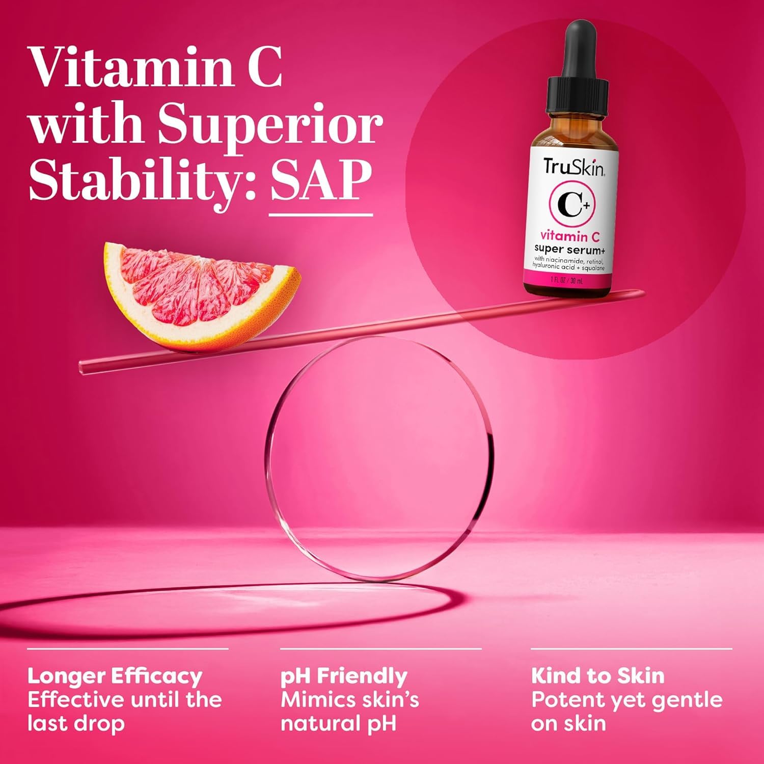 TruSkin Vitamin C Super Serum for Face, 5 Skin Benefits, 1 fl oz | Vitamin C, Retinol, Niacinamide, Hyaluronic Acid and Squalane to brighten, firm, smooth, hydrate, and refine skin