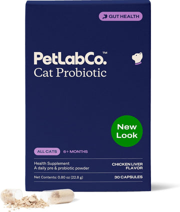 PetLab Co. Probiotics for Cats, Gut & Digestive Support, 30 Capsules | 6-strain blend with 2.1 billion CFUs and pumpkin prebiotic to support digestive function and healthy stool