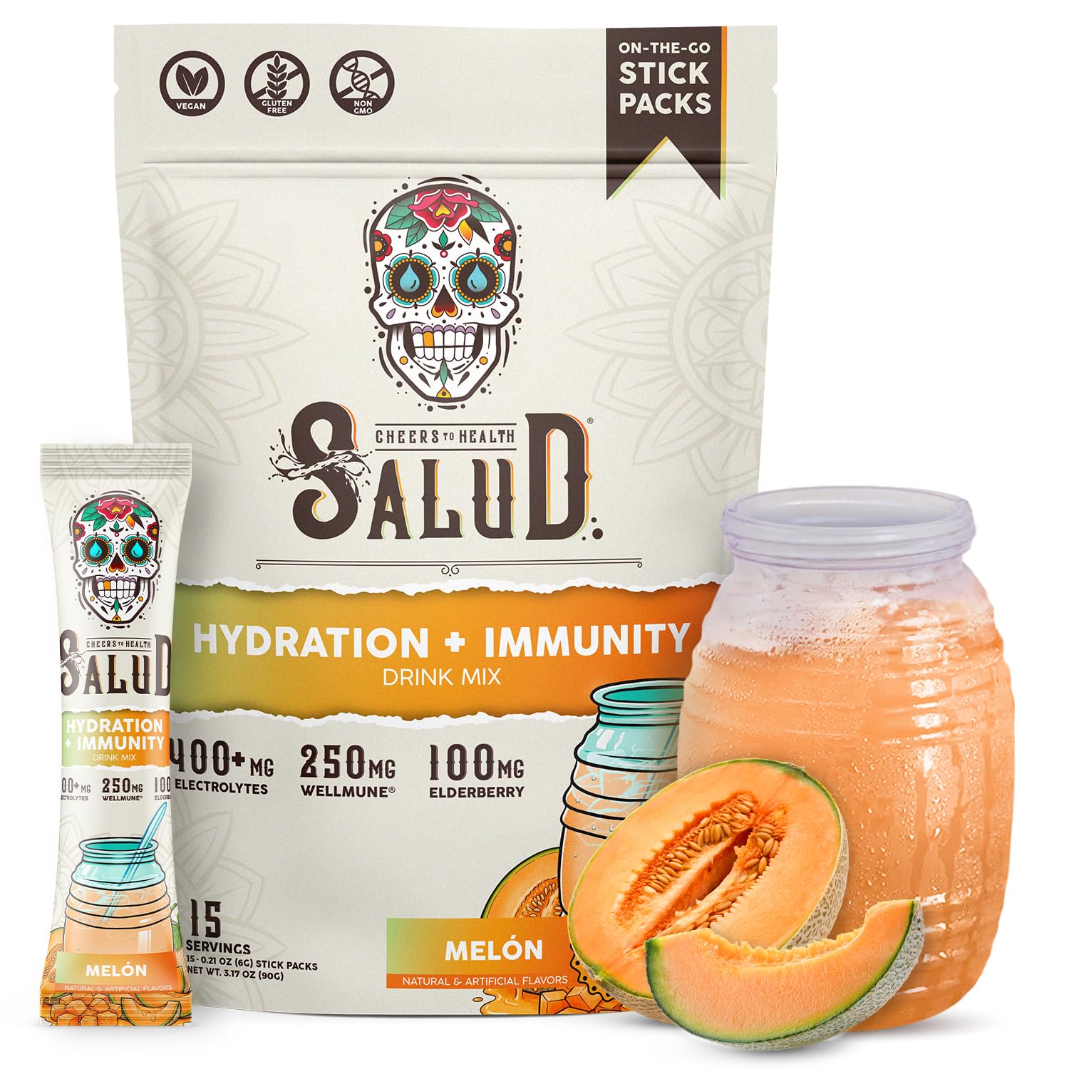 Salud 2-in-1 Hydration + Immunity Drink Mix, Cucumber Lime | Electrolytes Powder, Agua Fresca, Elderberry, Dairy & Soy Free, Non-GMO, Gluten Free, Vegan, 1g Sugar (15 Servings)