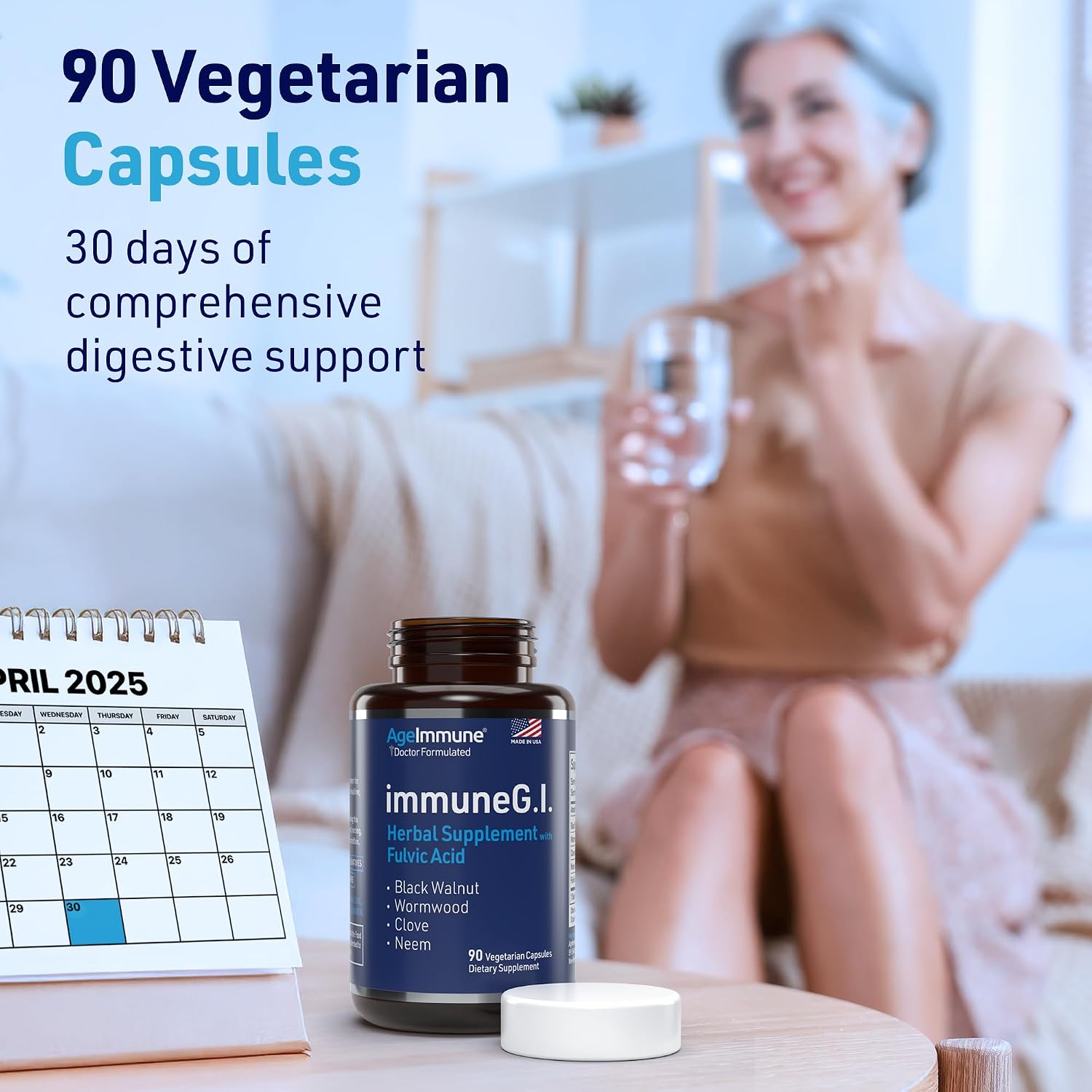 ImmuneG.I. Wormwood Black Walnut Hull Clove Neem Fulvic Acid | Intestinal Cleanse Formula | Doctor Formulated to Support Gut Health & Detox - No Stearates, No Dioxides – 90 Capsules