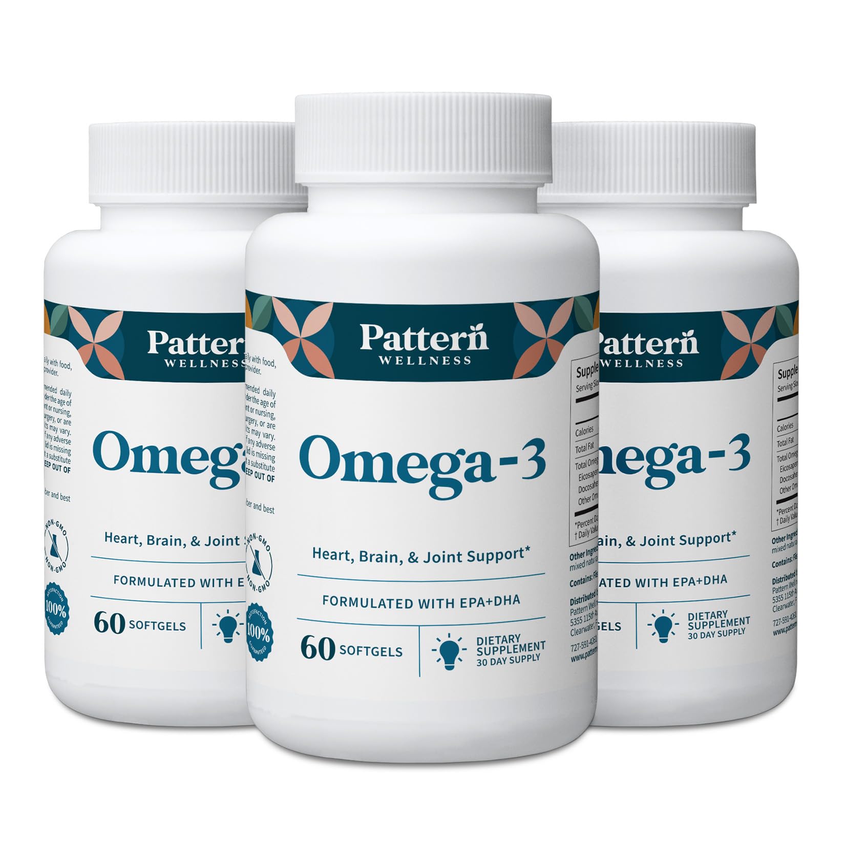 Pattern Wellness Omega 3 Softgels - Pure Fish Oil Formula - Helps Maintain Brain, Heart & Joint Health - 3rd Party Lab Tested - Non-GMO, Dairy-Free, Gluten-Free - 60 Softgels