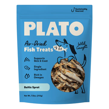 Plato Pet Treats Fish Dog Treats - Air-Dried, Single Ingredient Pet Treat - Omega 3 & 6 Fatty Acids to Support Skin and Coat - 100% Whole Fish - Wild Caught Baltic Sprat - 3 oz - 2 Pack