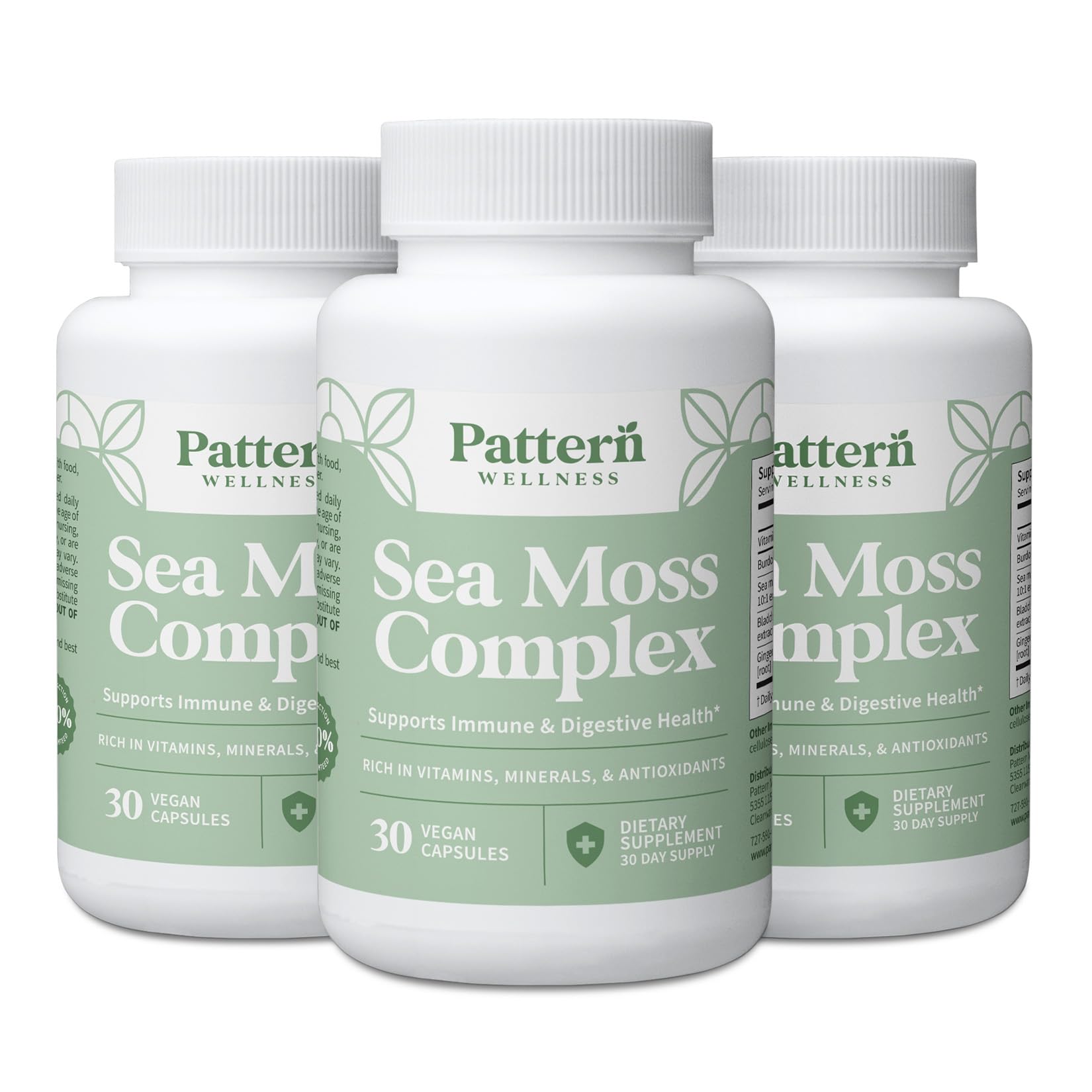 Pattern Wellness Sea Moss Complex – Sea Moss, Burdock Root, Bladderwrack, Vitamin C & Ginger – Supports Immune & Digestive Health – Vegan, Non-GMO – 30 Capsules