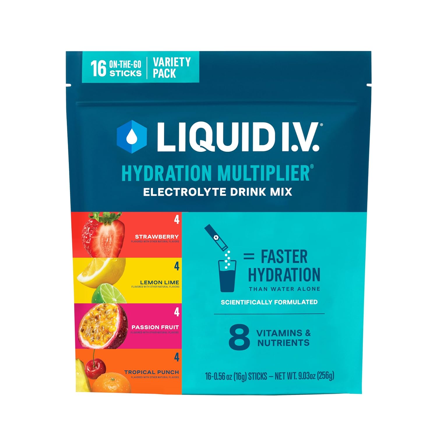 Liquid I.V. Hydration Electrolytes, Variety Pack, 16 Count | Scientifically Formulated | Clinically Proven Hydration |No Artificial Sweeteners | Non-GMO | Vegan | Powder Drink Mix