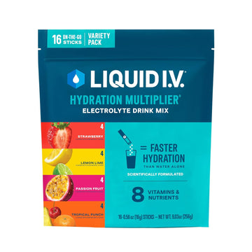 Liquid I.V. Hydration Electrolytes, Variety Pack, 16 Count | Scientifically Formulated | Clinically Proven Hydration |No Artificial Sweeteners | Non-GMO | Vegan | Powder Drink Mix