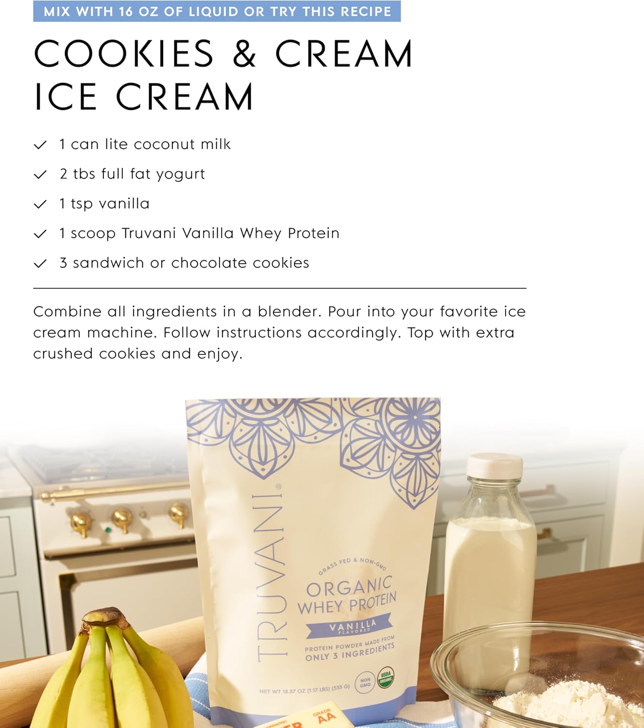 Truvani Organic Whey Protein Powder | Vanilla | 1 Serving | 20g Grass Fed Whey Protein | USDA Organic & Non-GMO | Gluten Free | No Gums, No Soy, No Stevia, No Added Sugars
