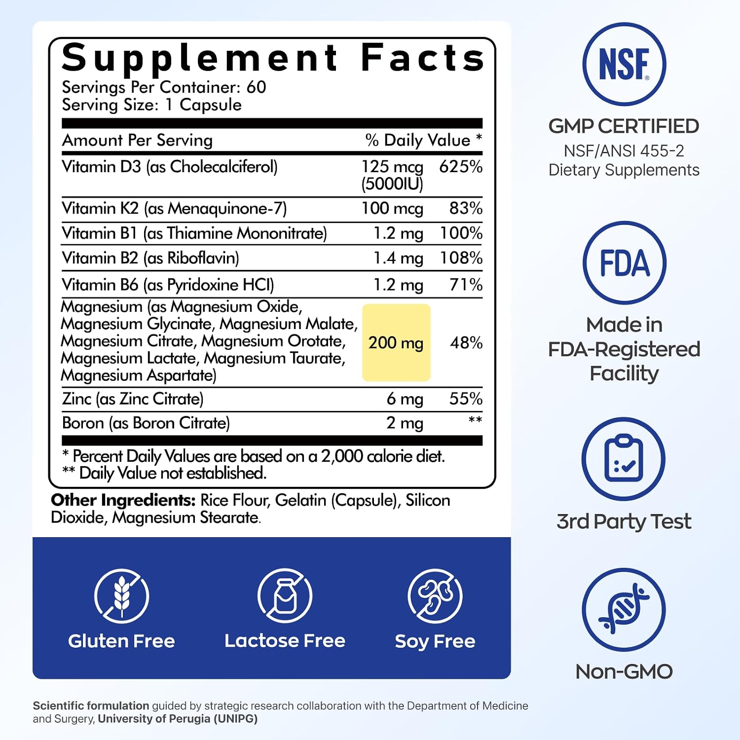 UBIOSKA Vitamin D3 K2 Magnesium, 5000 IU D3, K2 as MK-7, 60 Capsules | 8-form magnesium with glycinate, taurate and malate, plus B vitamins and zinc for daily bone, muscle and immune support