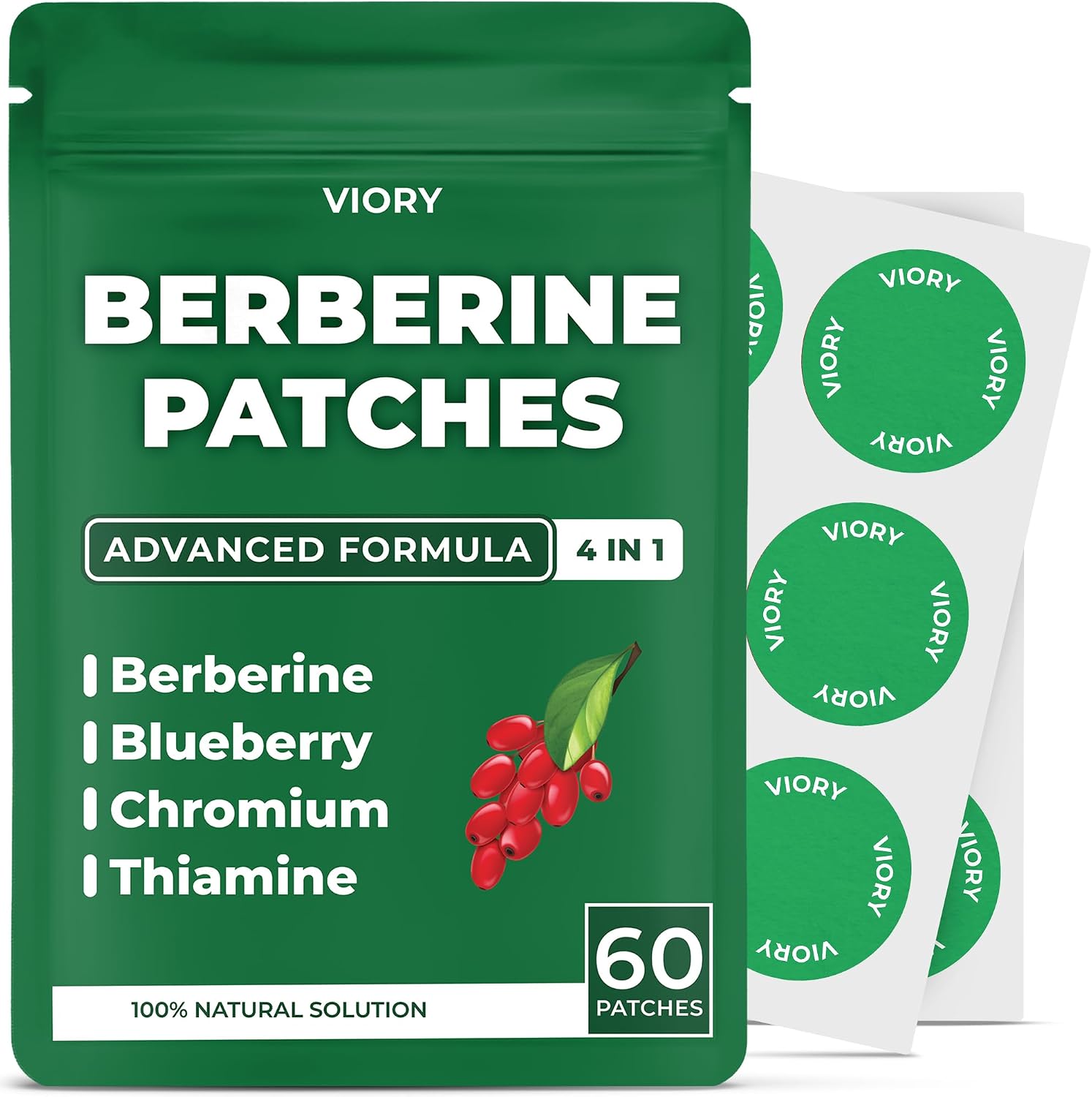 VIORY Berberine Patches | Berberine Patch with L-Glutamine | With L-Glutamine, Garcinia Cambogia, Resveratrol For Women & Men, 60 Days Supply