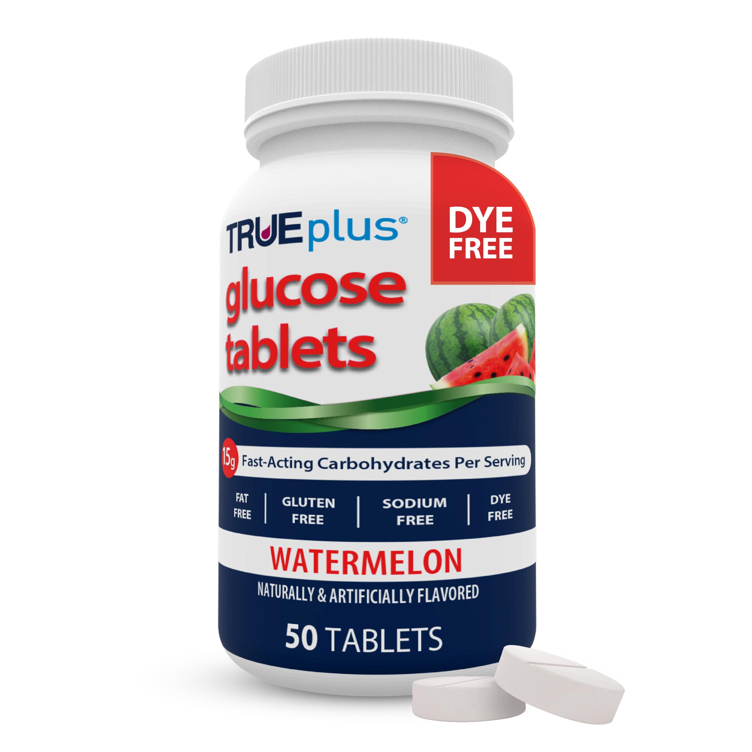 TRUEplus Glucose Tablets, Grape, Raspberry, Orange Flavors, 50 Count | Chewable Tablets, 15g Fast-Acting Carbohydrates, Fat Free, Gluten Free, Boosts Energy, Great Tasting and Easy to Use