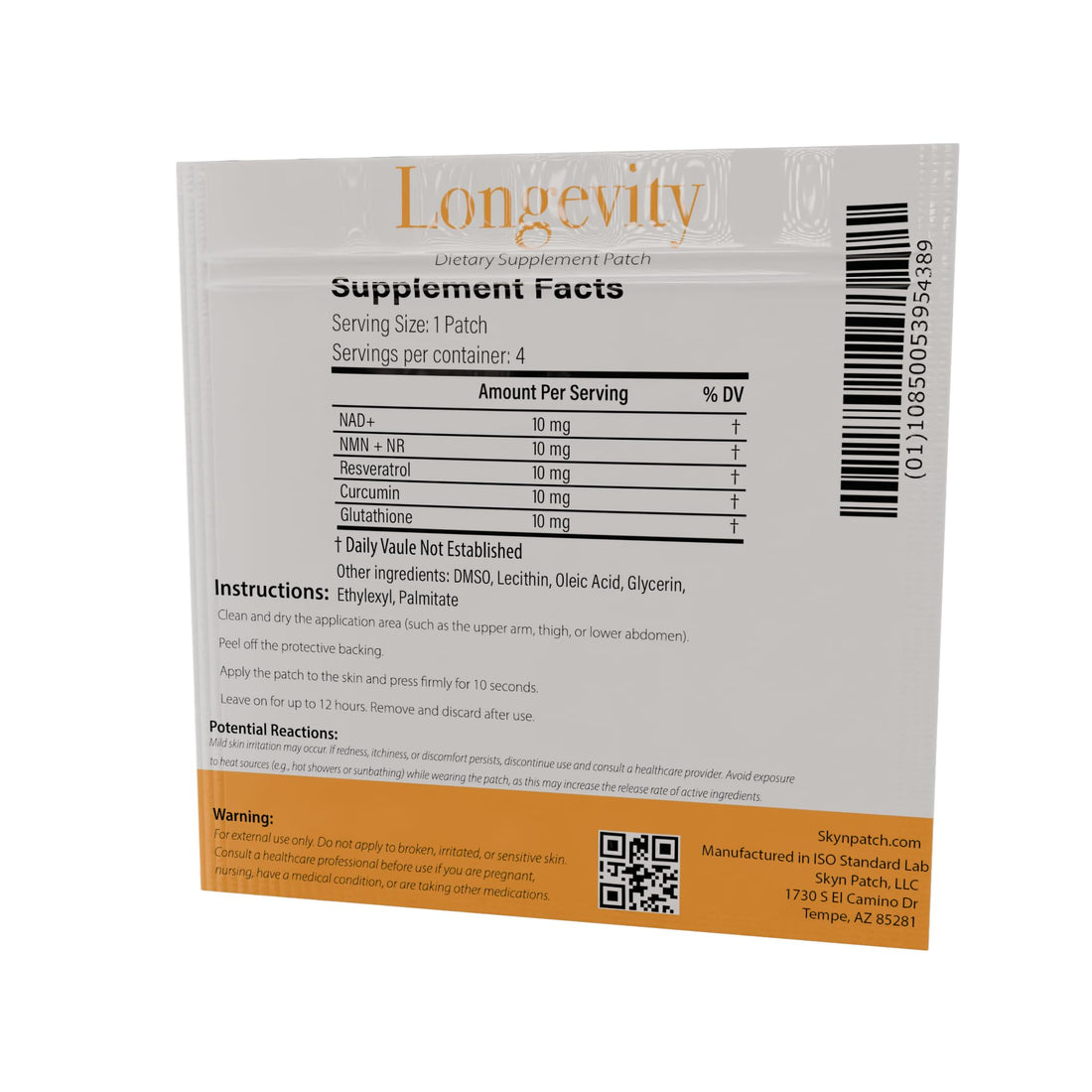 Longevity by Skyn Patch packaging on a white background