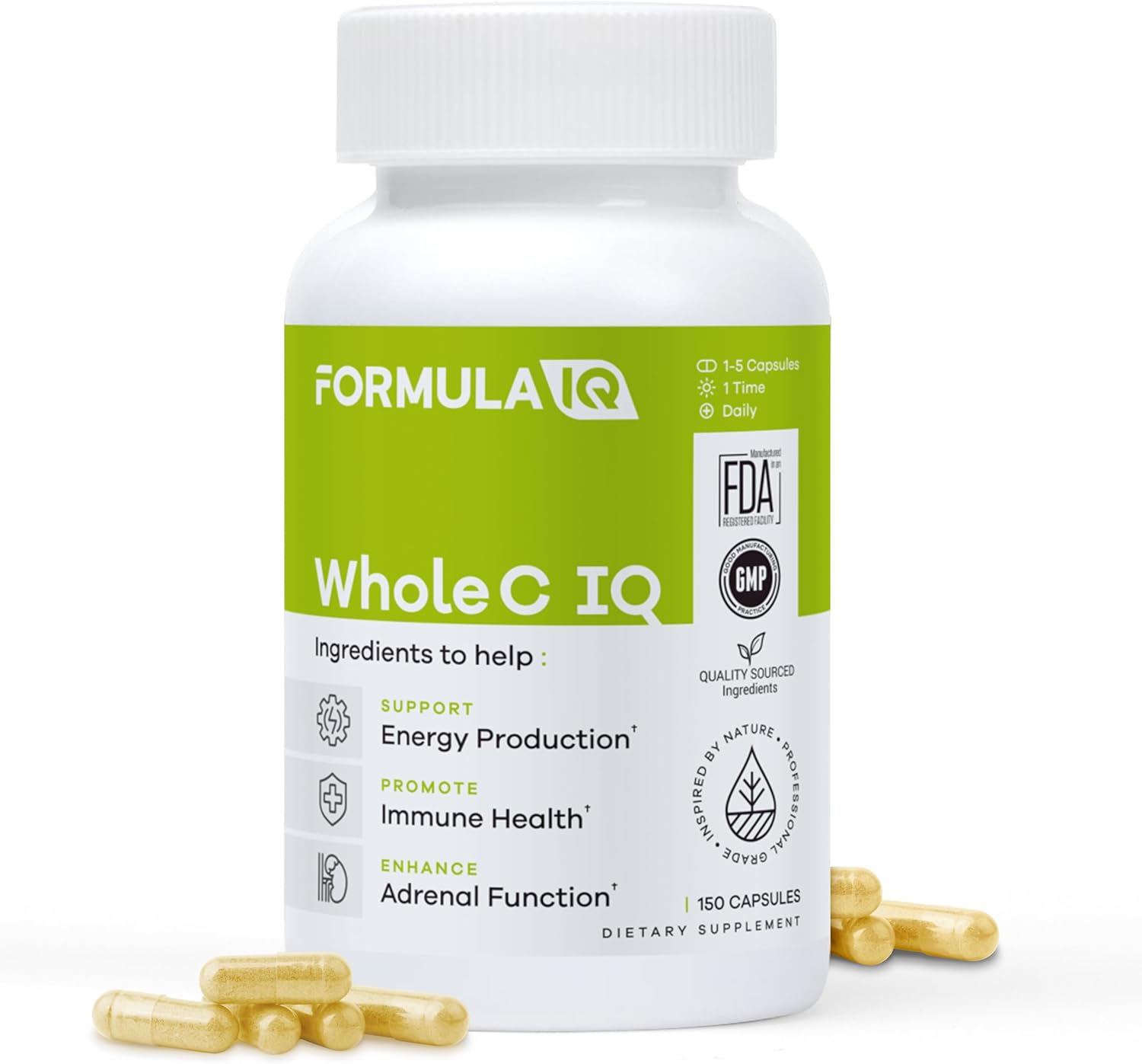 Formula IQ - Whole C IQ - Natural Vitamin C Supplements with Amla Fruit Extract - Iron, Energy, & Immune Support from Whole Food Sources - High Absorption Vitamin C Capsules - 90 Capsules
