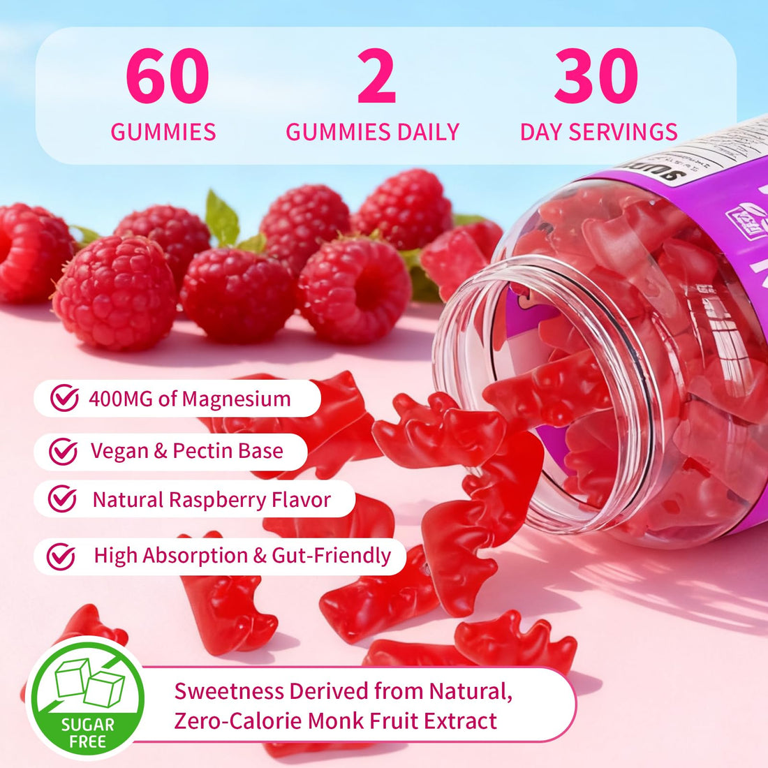 Two bottles of Yuulai Magnesium 400MG gummy vitamins on a white background