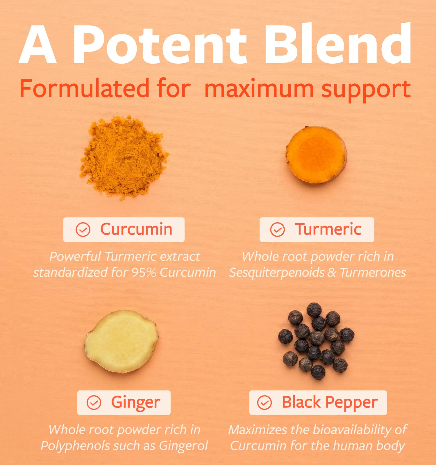 Organic Turmeric Ginger Black Pepper Supplement - High Potency Organic Turmeric Curcumin Capsules with Ginger & Black Pepper for Enhanced Benefits and Absorption - Vegan & Non-GMO (2 Month Supply)