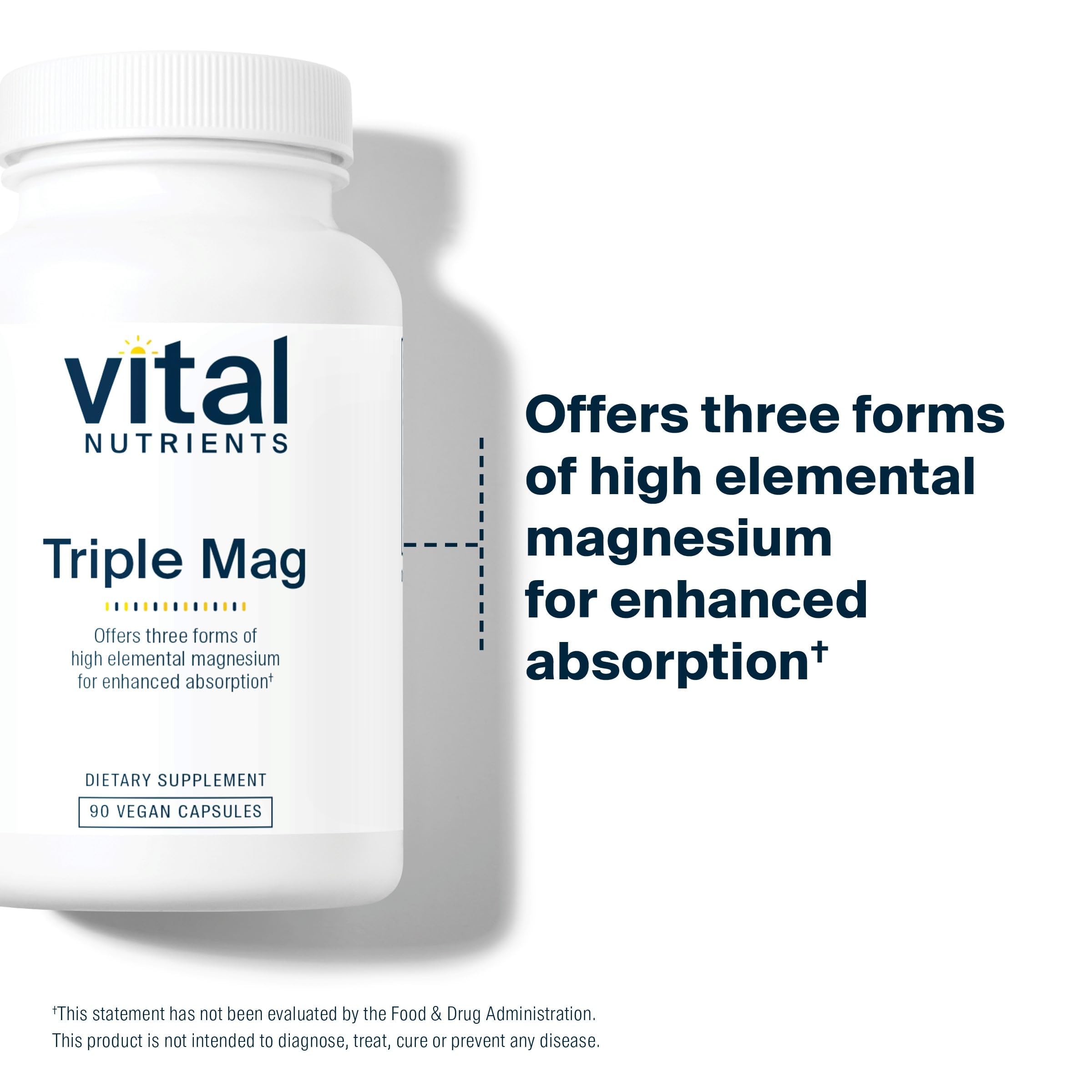Vital Nutrients Triple Magnesium Complex Supplement | Vegan Magnesium Glycinate, Malate & Oxide 250mg | Easily Absorbed Magnesium Supplement for Stress, Muscle, Heart, Bone Support | 90 Capsules Vital Nutrients buy supplements Au