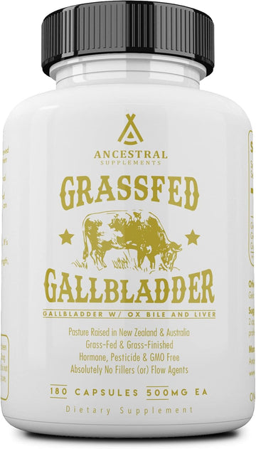 Ancestral Supplements Grass Fed Beef Gallbladder Supplement, 180 Ct | With ox bile and liver support, this formula promotes bile flow, digestive health and gallbladder function.