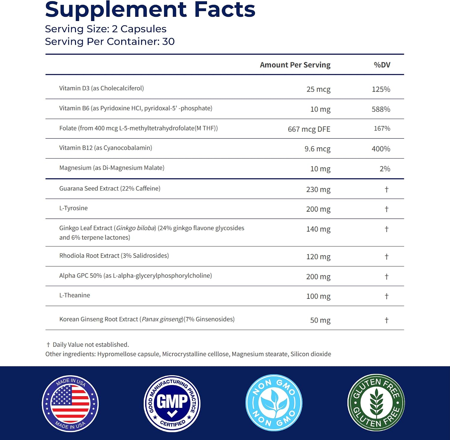 BONE SCIENCE Prime Brain Memory & Focus Support Supplement for Adults, Alpha GPC, Ginkgo Biloba, L-Theanine, Rhodiola, L-Tyrosine & Guarana, Cognitive Support Formula, 60 Capsules