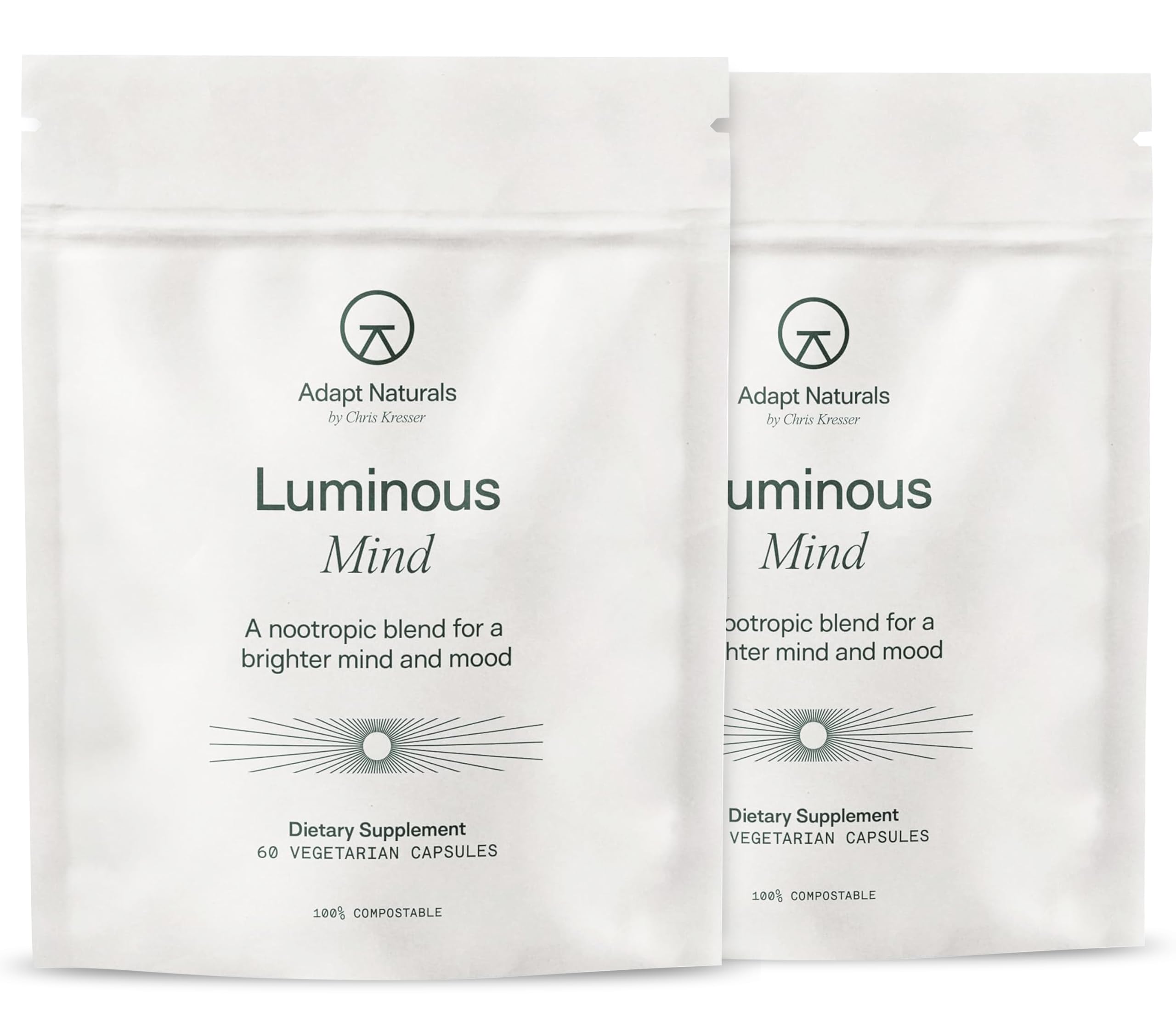 Adapt Naturals Luminous Mind Nootropic Brain Supplement - 30 Day Supply | with Ginkgo Biloba, Bacopa & Lions Mane - Memory, Focus, Mental Clarity & Elevated Mood Support - No Caffeine & Crash Free