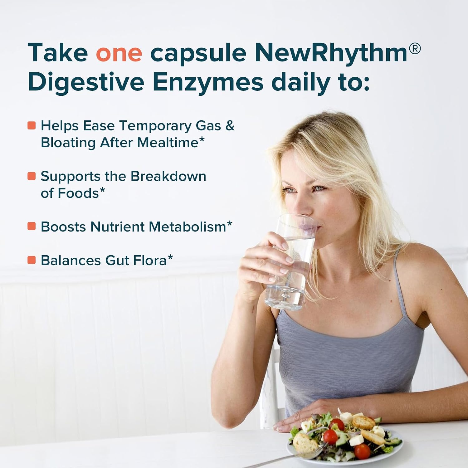 NewRhythm Women's Probiotics 50 Billion + Digestive Enzymes 245 mg Bundle, Gut Harmony Boost & Feminine Wellness, 120 Capsules Total (Pack of 2)