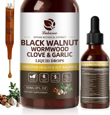 Wormwood Black Walnut Clove Cleanse Tincture - Gut Health & Detox | with Garlic Pumpkin Seeds Soursop Oregano - Digestive & Intestinal Support for Humans - Vegan, Herbal Blends, Liposomal Tech