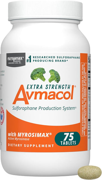 Nutramax Avmacol Extra Strength Sulforaphane Producing Supplement, 75 Tabs | Detoxification Support, #1 Researched Sulforaphane Producing Brand, with Glucoraphanin & Myrosinase, Published Studies