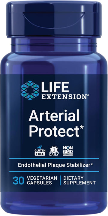 Life Extension Arterial Protect - Blood Pressure Supplement for Heart Health - with gotu kola and Pycnogenol Dried French Maritime Pine bark extracts - Gluten-Free, Non-GMO, Vegetarian - 30 Capsules | Cardiovascular Health Supplement for Circulatory, Endo