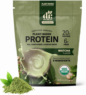 Dr. Murray's USDA Organic Plant Based Protein Powder | 20g Protein | 6g Fiber | Vegan & Keto | Gluten & Dairy Free | Low Carb | No Added Sugar | Matcha, 1 lb.