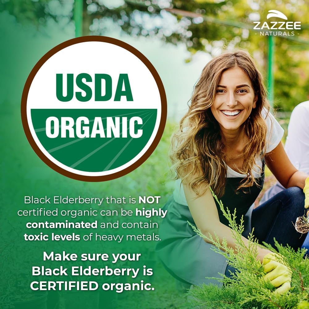 Zazzee USDA Organic Black Elderberry 10:1 Extract, 120 Vegan Capsules, 2 Month Supply, Sambucus Nigra, Antioxidant & Immune Support, Concentrated 10X Extract, All-Natural, Non-GMO, Made in the USA