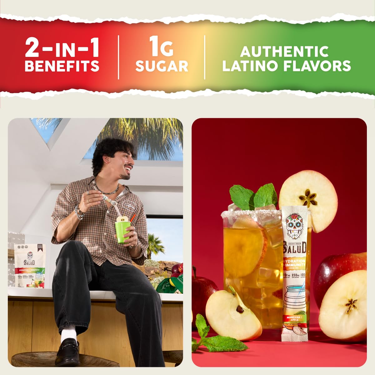 Salud 2-in-1 Hydration + Immunity Drink Mix, Cucumber Lime | Electrolytes Powder, Agua Fresca, Elderberry, Dairy & Soy Free, Non-GMO, Gluten Free, Vegan, 1g Sugar (15 Servings)