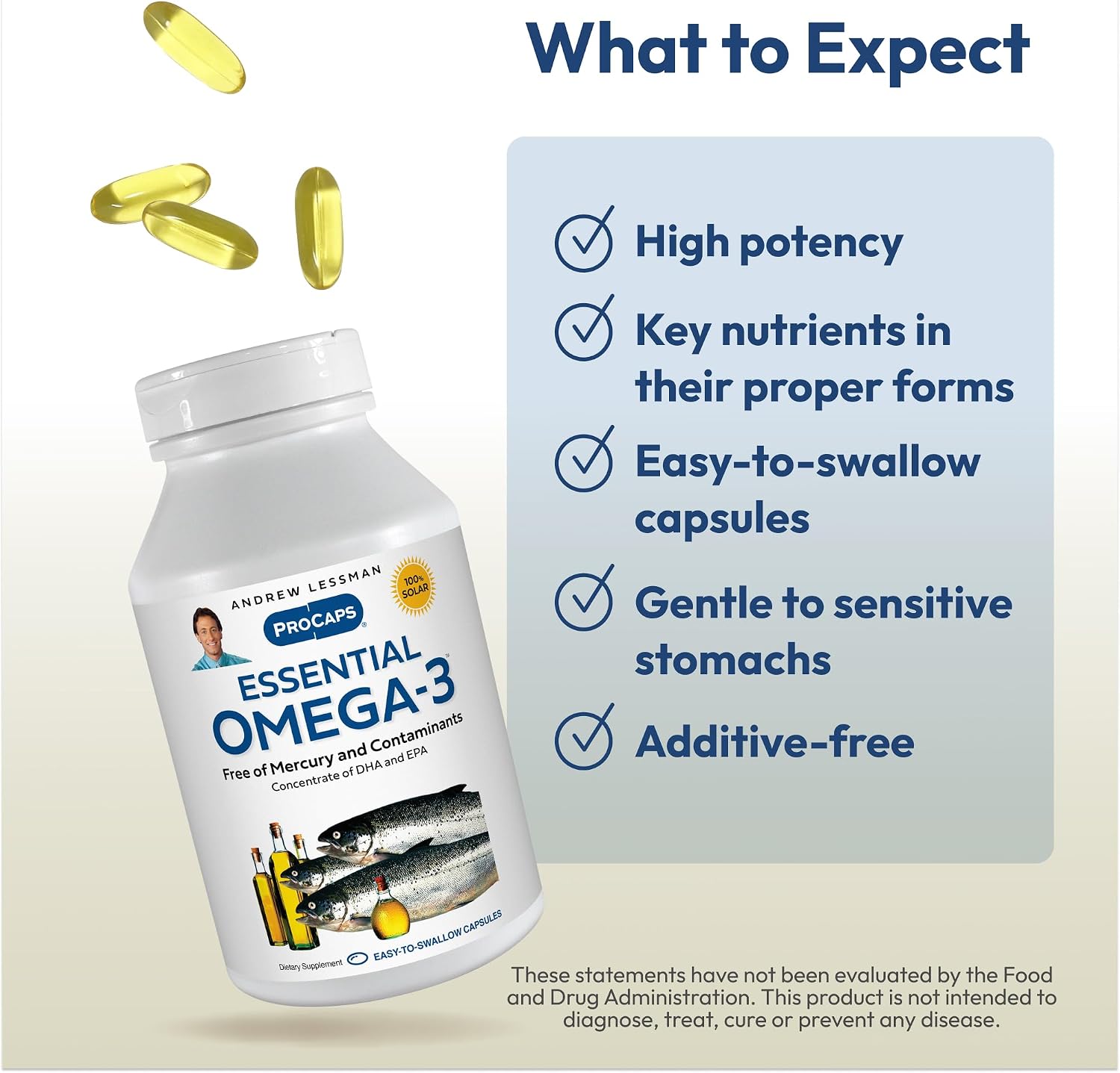 ANDREW LESSMAN Essential Omega-3 Fish Oil, High DHA Formula, 180 Softgels | Ultra-pure Omega-3 fish oil in its natural triglyceride form to support heart, brain and eye health.