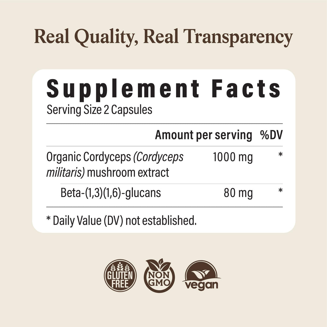 Real Mushrooms Supplement Capsules - Cordyceps Mushroom Powder Rich in Beta Glucans - Mushroom Pills Cordyceps for Energy and Performance - Vegan, Non-GMO, No Grain Fillers, 120 ct Real MushroomsBuy Supplements Australia