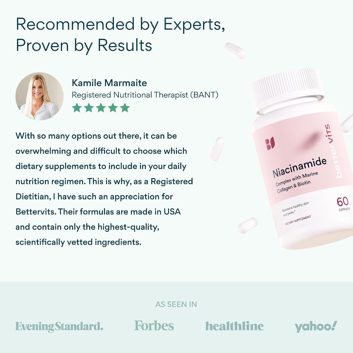 Bettervits Niacinamide Supplement with Vitamin B3, Marine Collagen & Hyaluronic Acid | High-Strength Vitamin B3 Capsules 300 mg. with Turmeric for Energy Metabolism & Skin Support - 60 Capsules