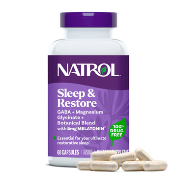 Natrol Sleep & Restore Capsules - Calm Magnesium Glycinate, Magnesium Sleep Aid with GABA, Melatonin 5mg, Botanical Blend, 30 Day Supply NatrolBuy Supplements Australia